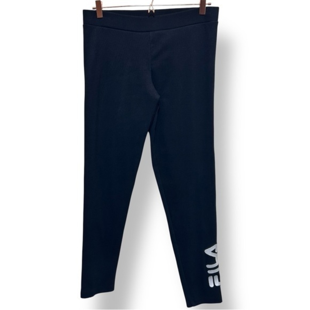 FILA Black Cotton Blend Embroidered Logo Leggings XL Ribbed High Rise